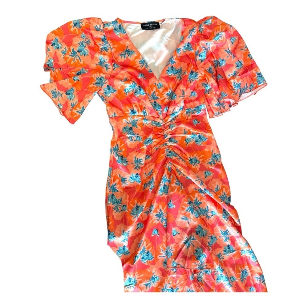 Little Mistress red floral gathered midaxi dress (Size 8, US 4): - Picture 2 of 10